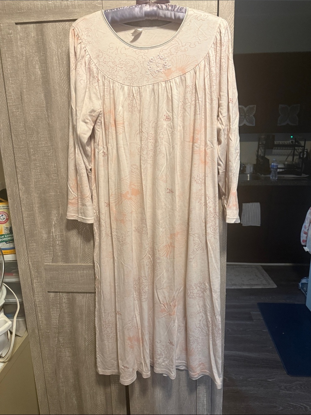 Women's Long Sleeve Nightgown in Light Peach - Soft Sleepwear